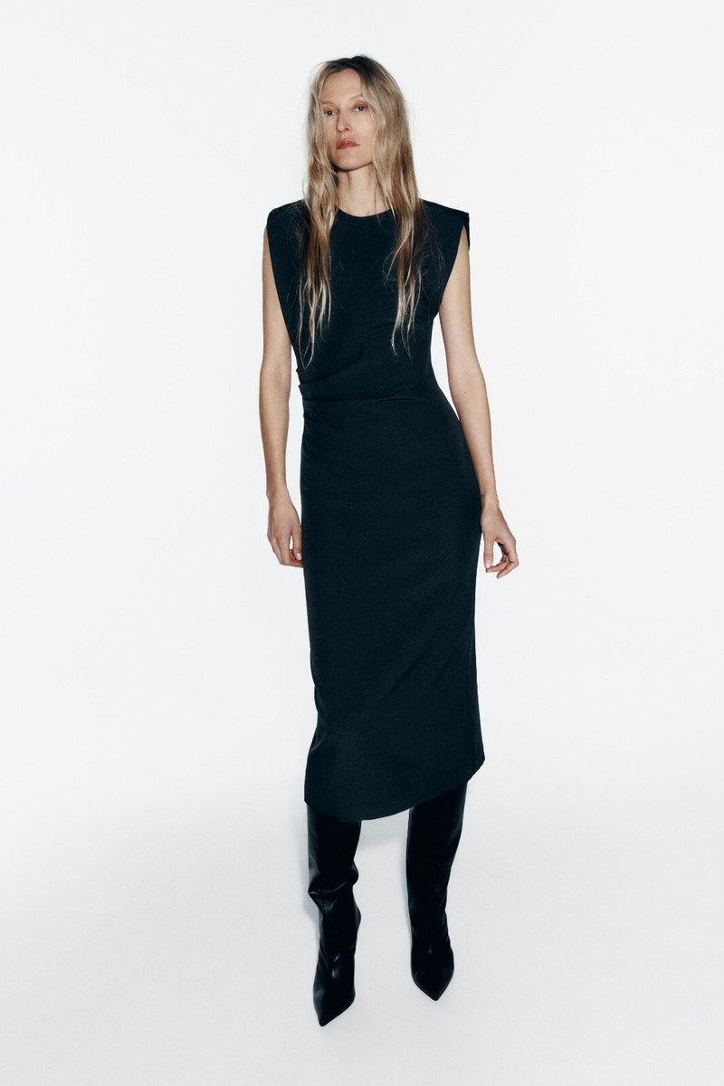 Abito Midi Nero Fitted Zara Con Vita A Tubo M Medio 10 38