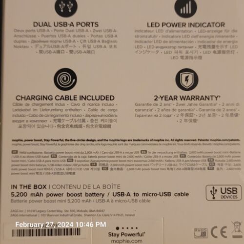 Compact mophie Power Boost 5200mAh Portable Charger-Black Lot Of 10, 80% Off - Picture 4 of 10