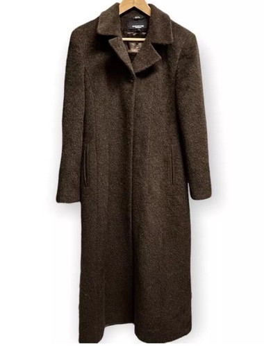 Jones New York Collection Fur 65% Suri Alpaca 35% Wool Brown Long Coat 6 Peru - Picture 3 of 13