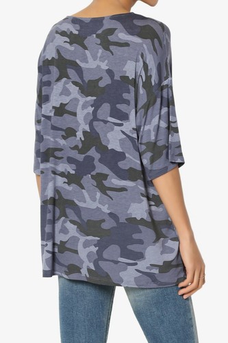 TheMogan S~3X Army Military Camo Print Boat Neck Loose Draped Jersey Top - Bild 30 von 32