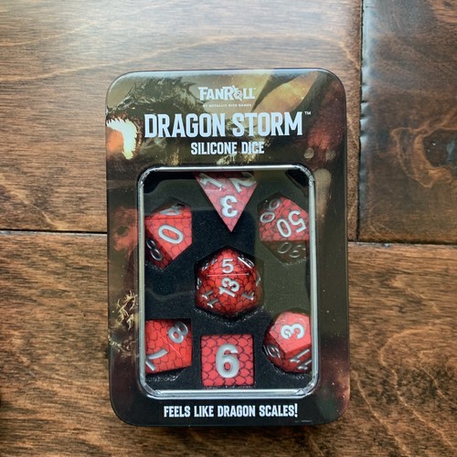 FanRoll Dice Dice Dragon Storm Poly Set - Red Dragon Scales With Tray New - Picture 2 of 3