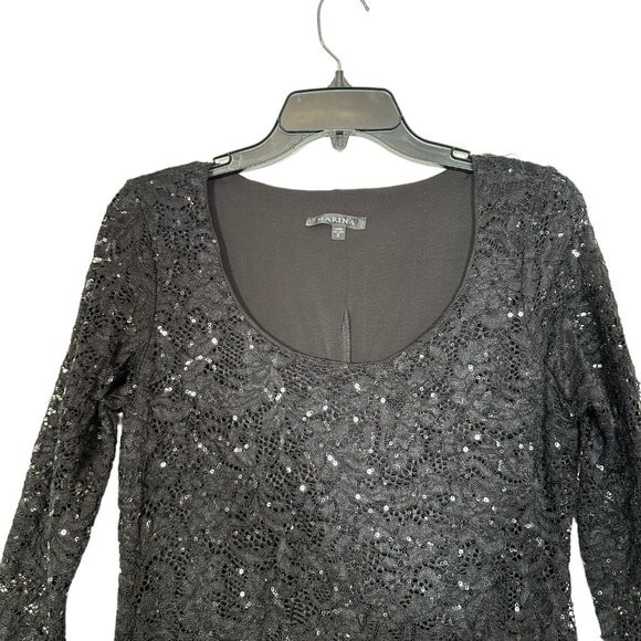 Marina Sequin Lace Long Sleeve Sheath Dress Size S | eBay