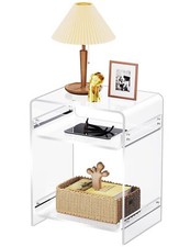 ACRYLIC END TABLE RECORD PLAYER TABLE WITH STORAGE SHELF CLEAR SIDE TABLE NIGHTS