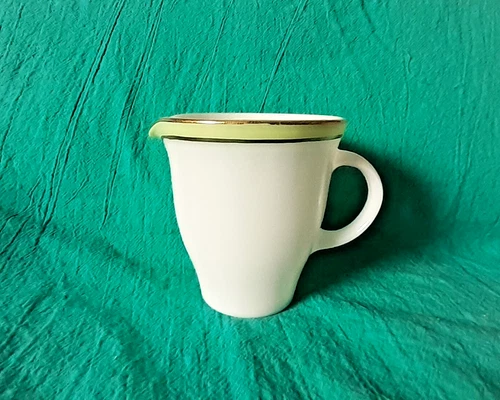 Vintage Pyrex Lime Green Band with Gold Stripe Trim White Milk Glass Creamer