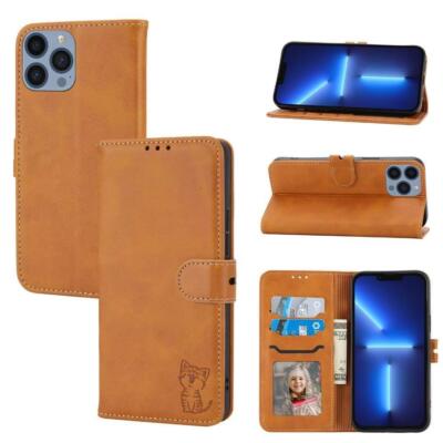 Cute Cat Leather Wallet Card Flip Stand Phone Case For iPhone/Samsung Man/Women