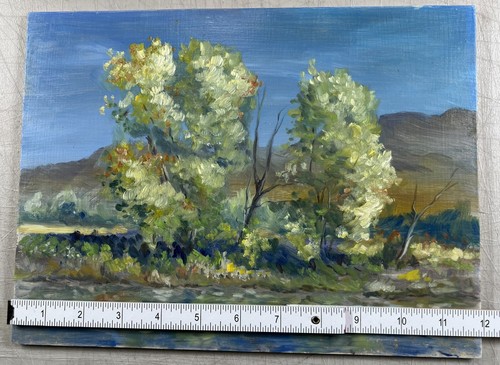 Vintage Impressionist Oil On Board Painting Of Colorful Tree In Meadow Pastoral - Picture 7 of 9
