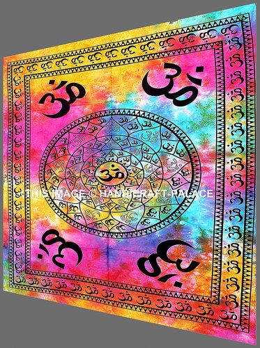 Indian Tie Dye Om Chakra Tapestry Wall Hanging Table Throw Hippie Gypsy Decor - Picture 3 of 3