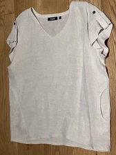 Threads Saks Fifth Avenue White 100%Linen Top Cap Sleeve Pockets Blouse Size XL