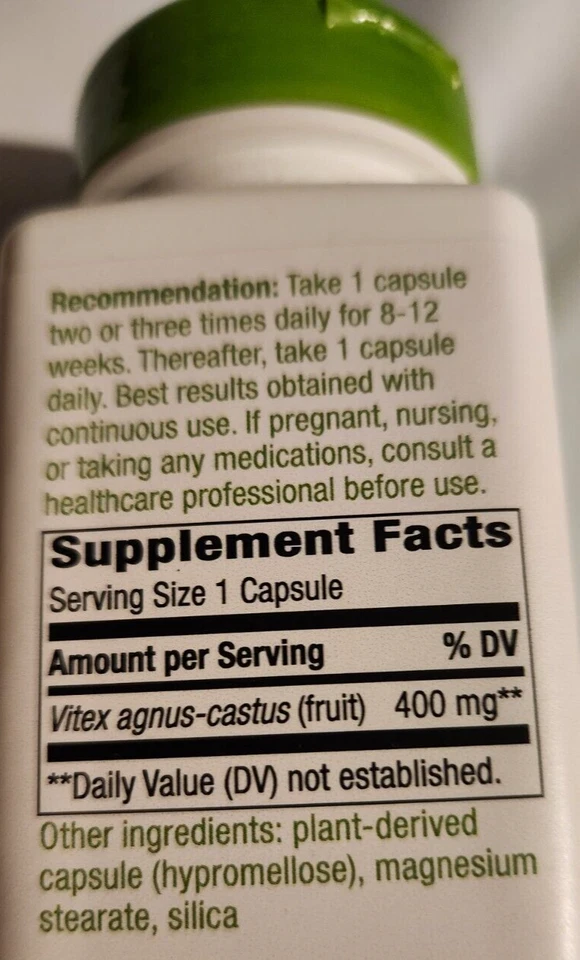 Nature's Way Vitex Fruit 400mg 100 Cápsulas Soporte Tradicional del Ciclo Femenino Foto 3 de 3