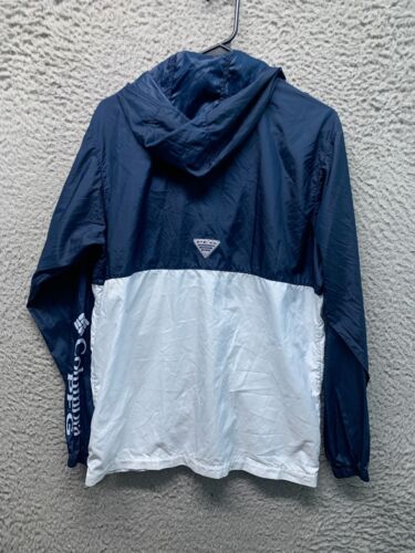 Columbia Sportswear PFG Coat Mens Small Blue White Windbreaker Full Zip - Picture 2 of 10