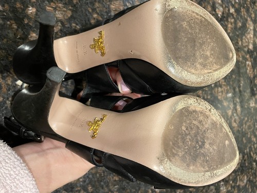 Prada Women’s High Heels Shoes Platform Sandals Black Leather 36.5 - Picture 8 of 8