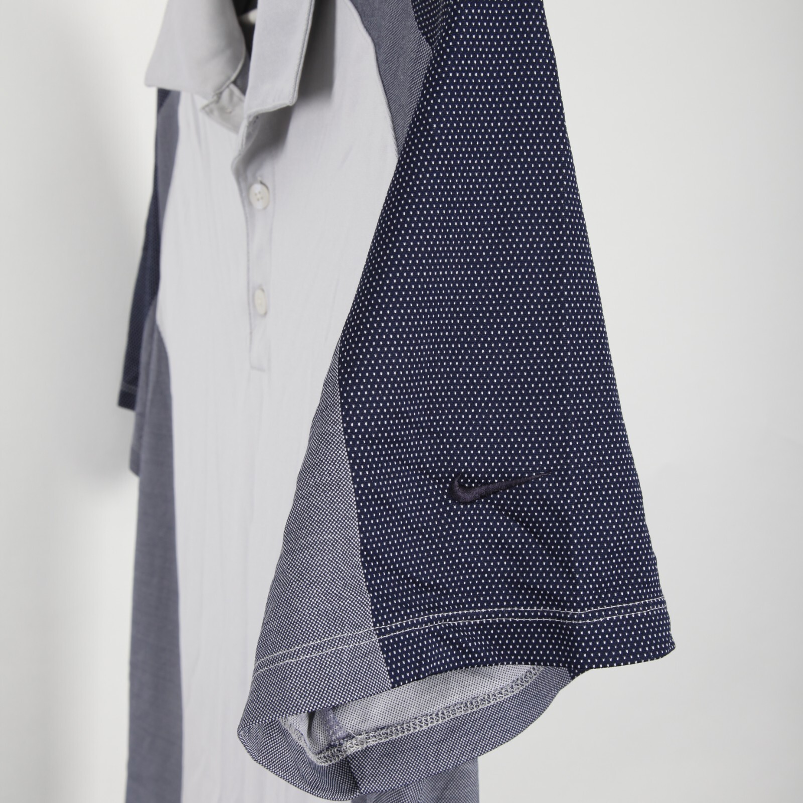 Nike Polo Shirt Mens Large Gray Blue Polk Dots Dri Fit UV No Logo Golf