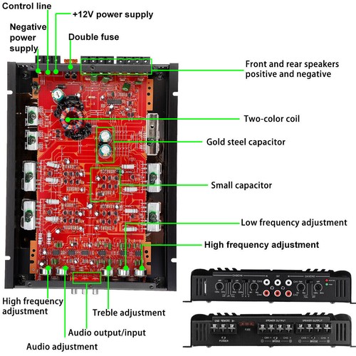 7900W Car Amplifier Stereo Audio Super Bass Power Amp 4 Channel 12V Class A/B - Picture 5 of 8