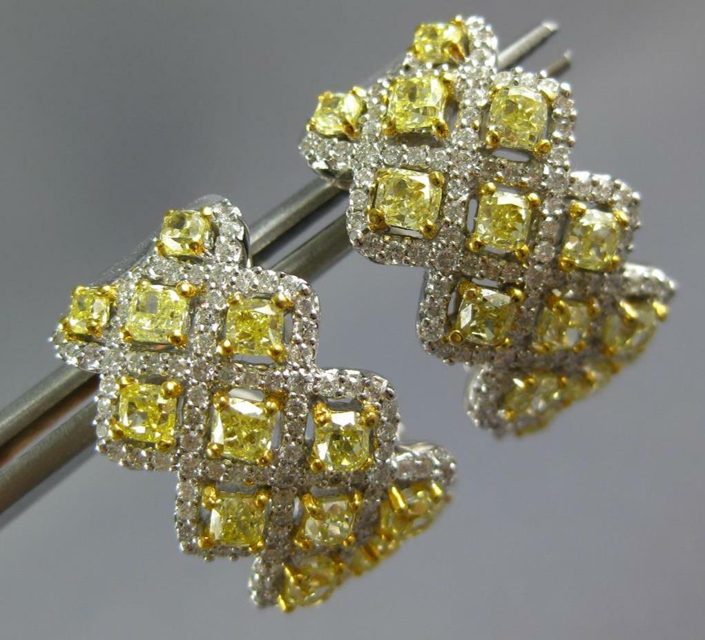 GRANDI ORECCHINI PENDENTI 4 43 CT DIAMANTI BIANCHI E CANARINI ORO 18KT 2 TONI MULTI FILA