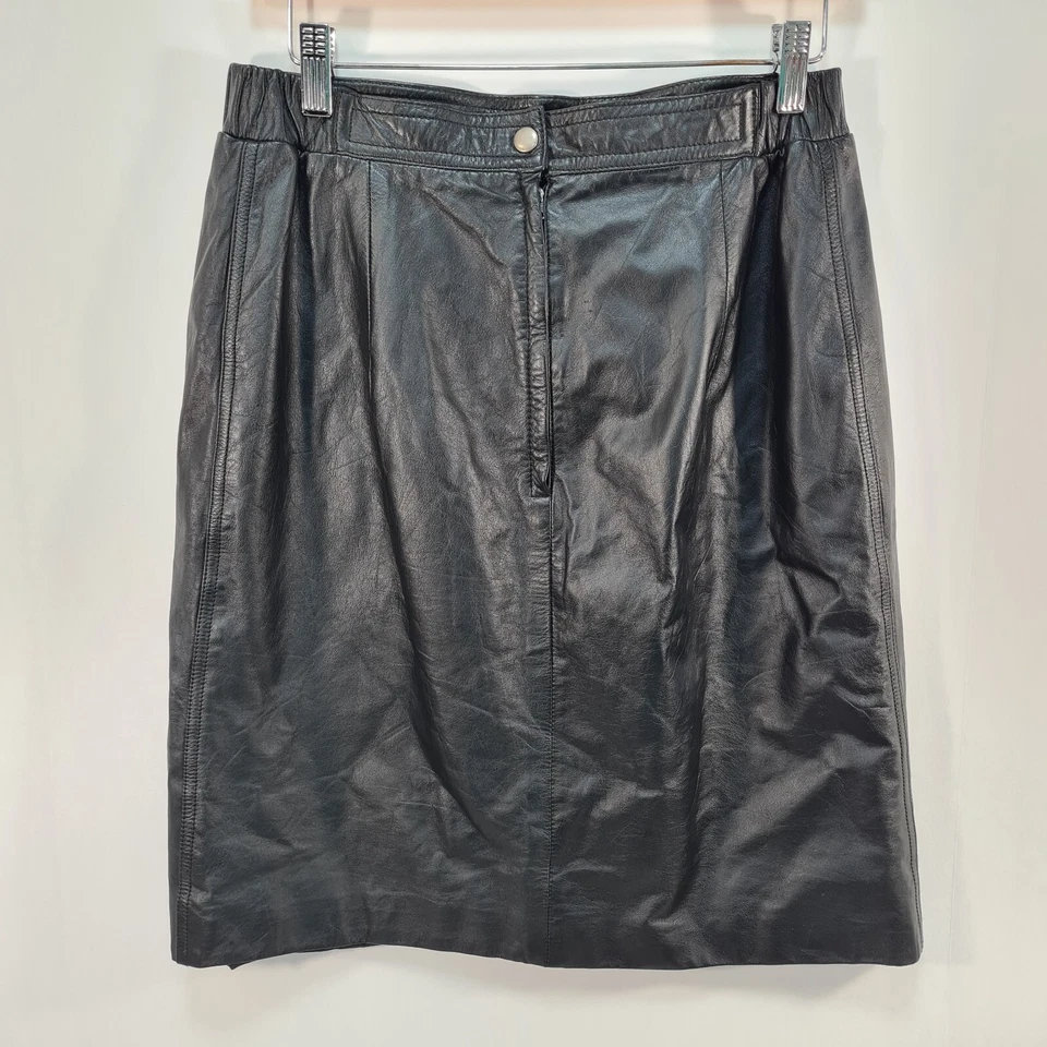 Minifalda recta de cuero negra vintage Brandon Thomas talla 12 A Foto 3 de 4