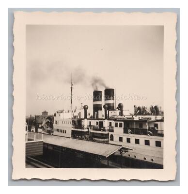 Steamer with 2 Chimneys - Ship Travel - Vintage Photo 1950s