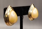Vintage Gold Tone Rim Yellow ed Faux Pearl Teardrop Stud Post Earrings Jewelry  — photo 2