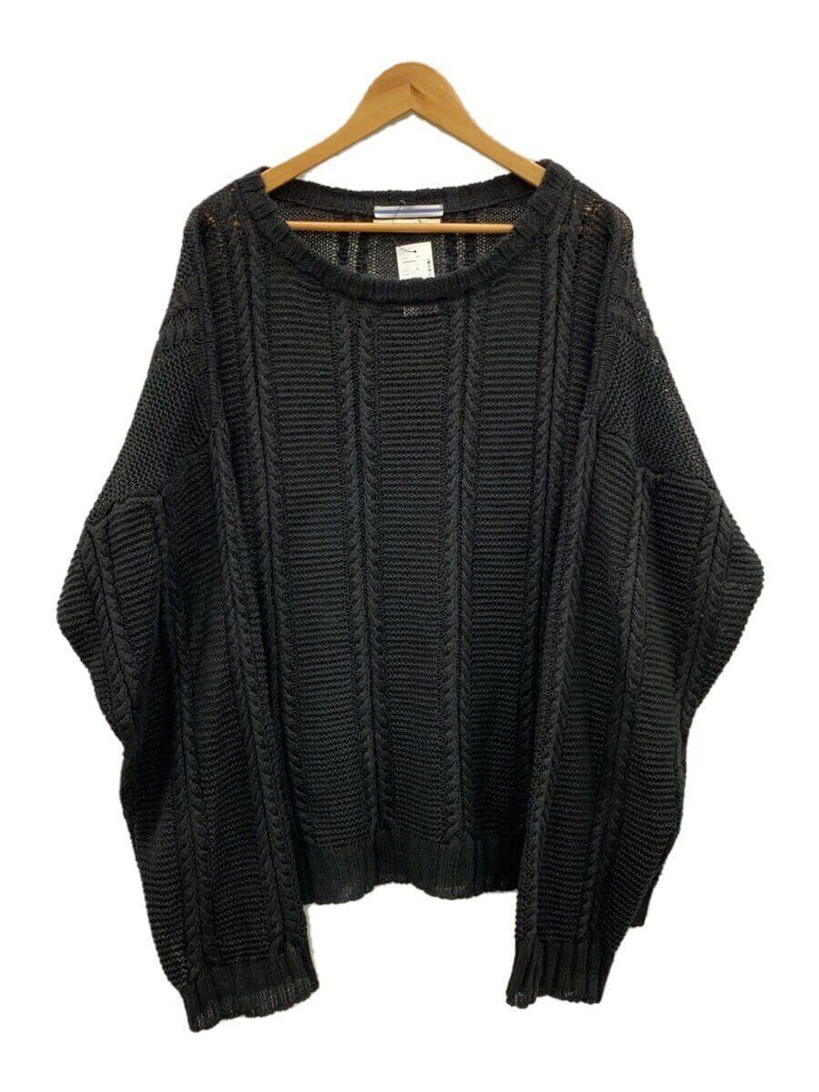Cristaseya knit sweater (thick XL linen Black plain cable Cristaseya knit sweater (thick XL linen Black plain cable