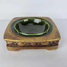 Vintage Ashtray Anthony California Gold Gilt Green Ceramic 6in