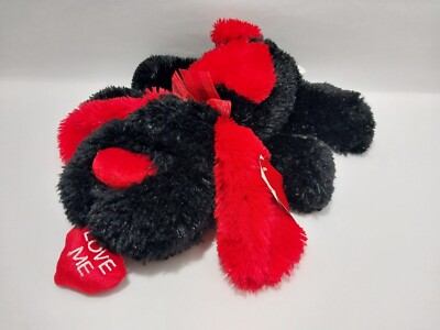 Valentine's 13'' Black & Red Floppy Plush Dog W/Heart NWT