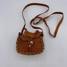 Artisan Vintage Leather Saddle Purse Tooled Western Bag Equestrian 4" x 3"