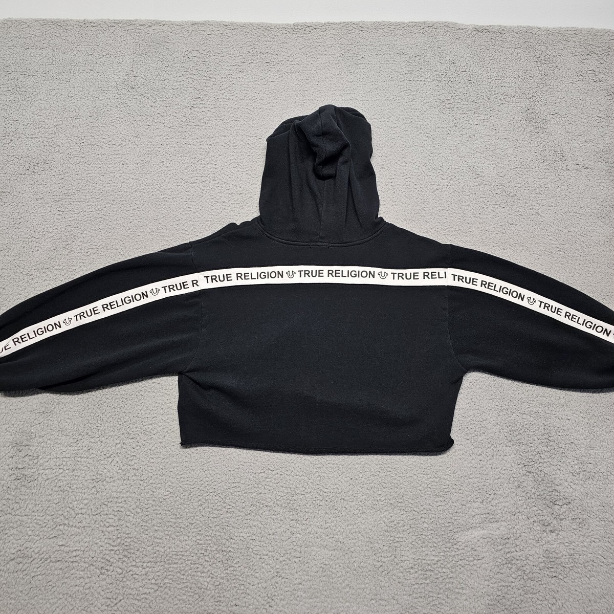 最終値下　TRUE RELIGION ロゴ入り クロップドタンクトップ True Religion Ticker TR Cropped Boxy Hoodie Womens Medium Black