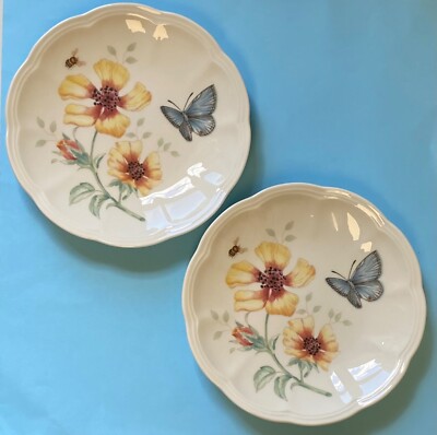 LENOX Blue Butterfly Meadow Plate SET OF 2 Party Bread Dessert Flower Bee 6.5'' 