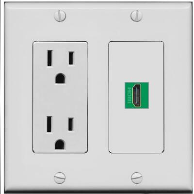 RiteAV 15 Amp Power Outlet and 1 Port HD-GREEN Wall Plate [Gray]