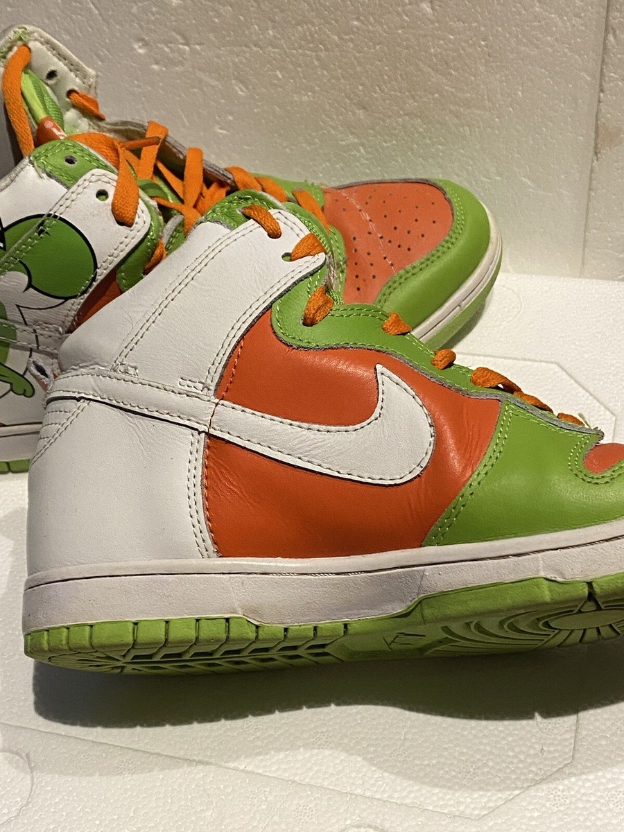 Nike Yoshi Dunk Hi Tops Custom Green White Orange UK 8.5