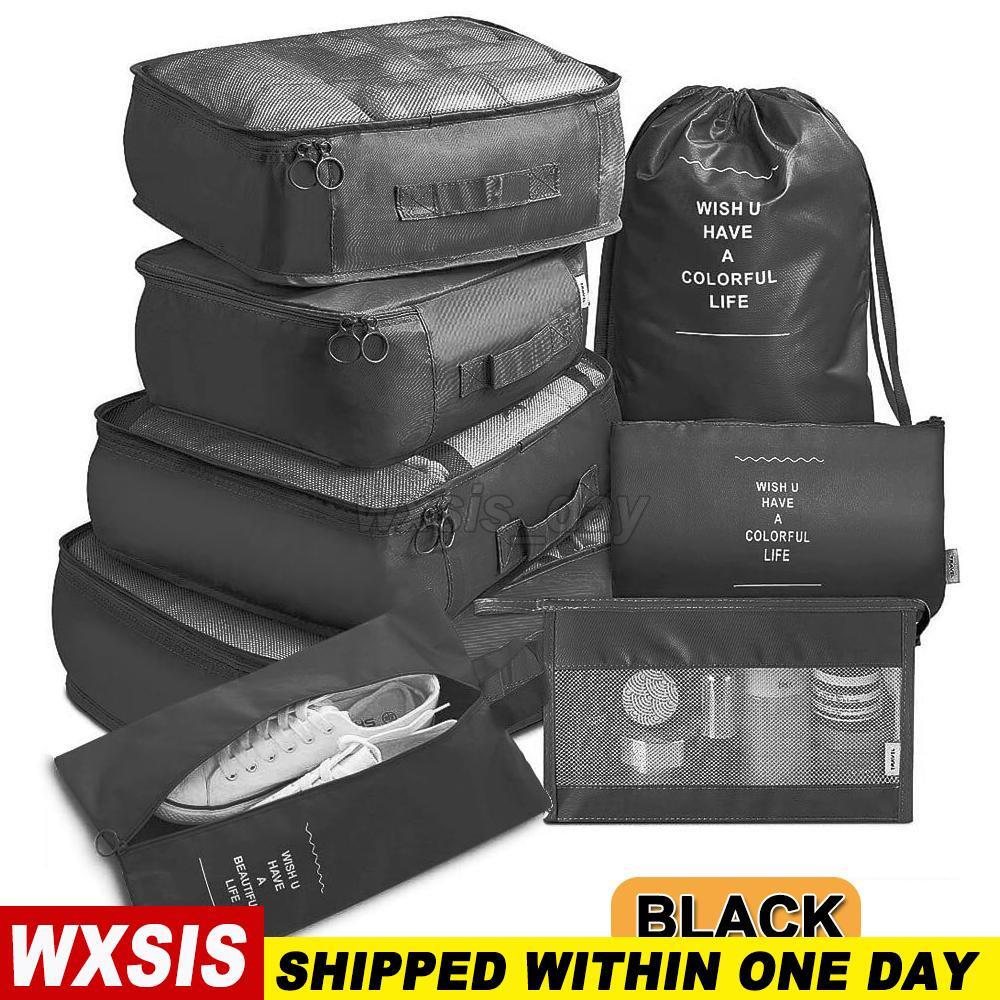8Pcs Packing Cubes Luggage Storage Organiser Travel Compression Suitcase Bag AU-image