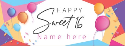 Sweet 16 Birthday Banner Personalized Name Colorful Balloon