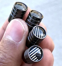 American Flag Tire Valve Cap Stem Cover Military USA Metallic Black (4 pieces)