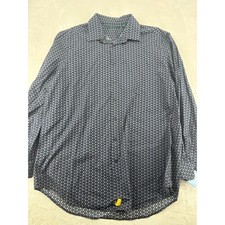 Perry Ellis Button Front Mens XLT Shirt Navy Blue Floral Geometric Long Sleeve