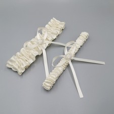 Ivory Satin Bridal Garter Set Vintage Wedding Garters for Bride Women Leg Garter