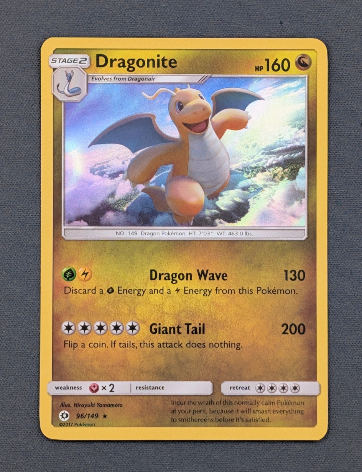 Dragonite - 96/149 - Pokemon Sun & Moon Base Set Holo Rare Card NM 1