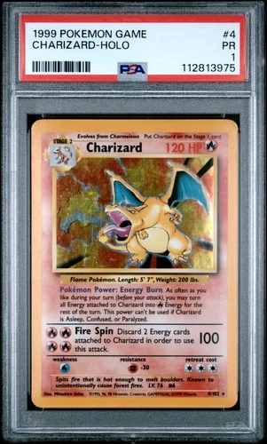 1999 POKEMON BASE SET UNLIMITED #4 CHARIZARD-HOLO PSA 1