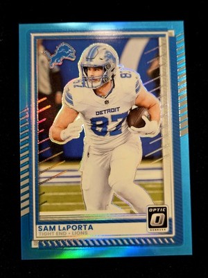 2025 Sam LaPorta 87/399 Panini Optic #196 Blue Prizm Color + Jersey # Match 1/1