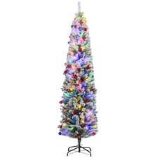 Image of HOMCOM 7' Artificial Christmas Tree with Flocked Tips, LED Lights, Decoration