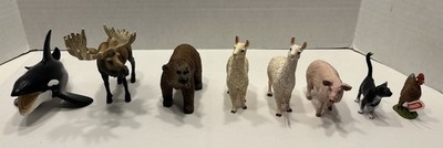 Schleich Animals Lot Of 8 Whale Moose Bear Pig Llamas Hen And Cat 3 Have Tags