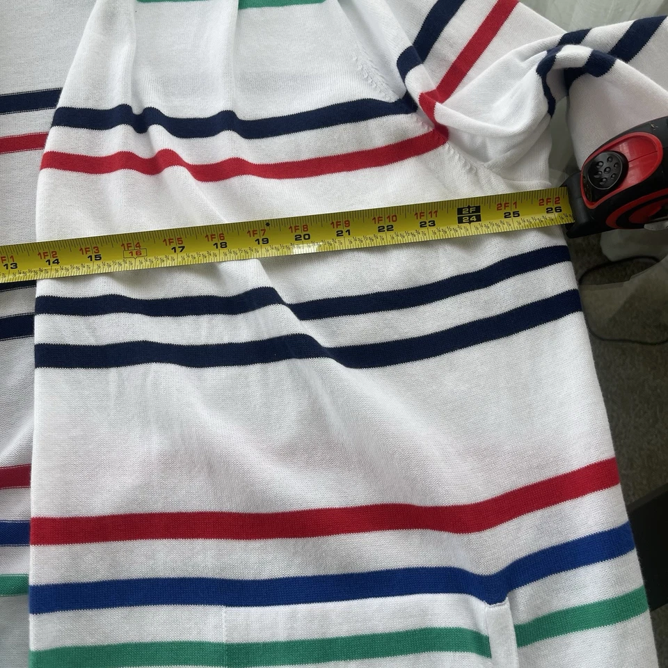 Lands End 2X Cárdigan Largo Suéter Blanco Rayas Frente Abierto Bolsillos Náuticos Foto 4 de 4