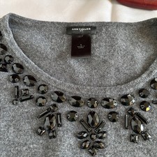 Ann Taylor Gray with Black Beaded Neckline Knee Length Sweater Dress. Size S.