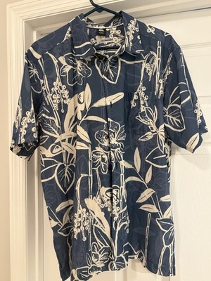 Quiksilver Waterman Men s L Blue/White Floral Hawaiian Short Sleeve Button-Up