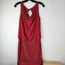 Cache Red Rhinestone Bodycon Mini Dress Womens XS Stretch Holiday Party Glam NYE
