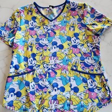 Disney Women's M V-Neck Medical Scrub Top Mickey Friends Multicolor