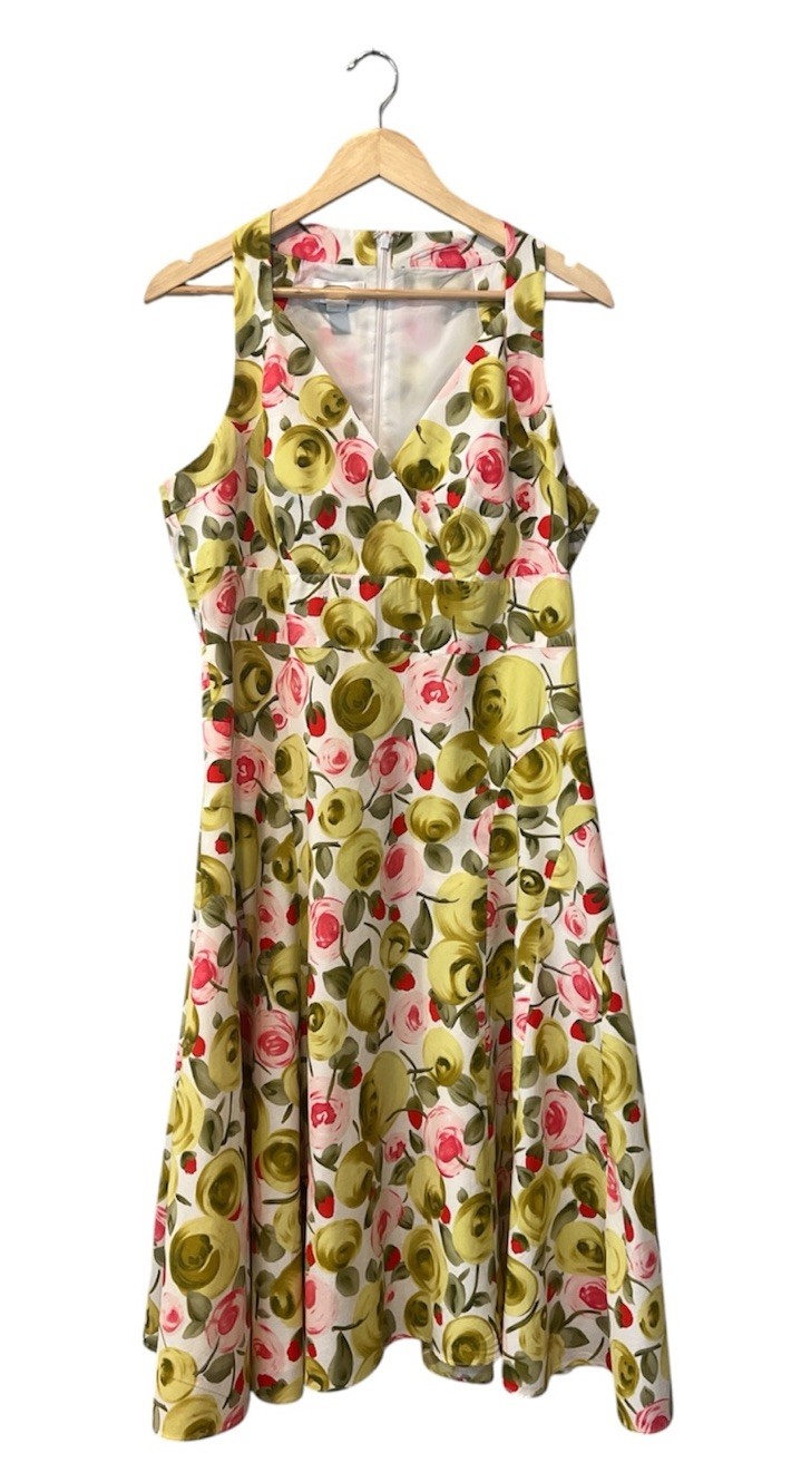 Talbots Floral Fit & Flare Dress Sleeveless V-Neck Midi Size 14