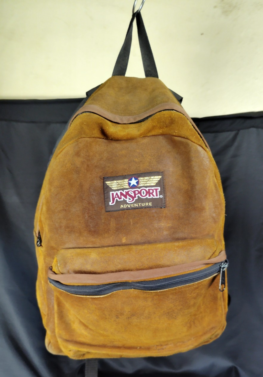 Jansport Adventure Brown Suede Leather Vintage Backpack 90s Rare