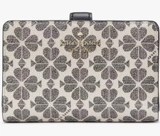 Kate Spade Flower Medium Bifold Wallet Dark Gray / Ivory KG488 $199 Retail