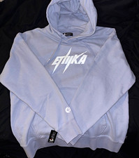 Ethika Women's L Blue Logo Fleece Pullover Hoodie Drawstring Pockets