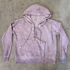 American Eagle Lavender Washed Lace Up Hooded Cropped Sweatshirt Size XS
