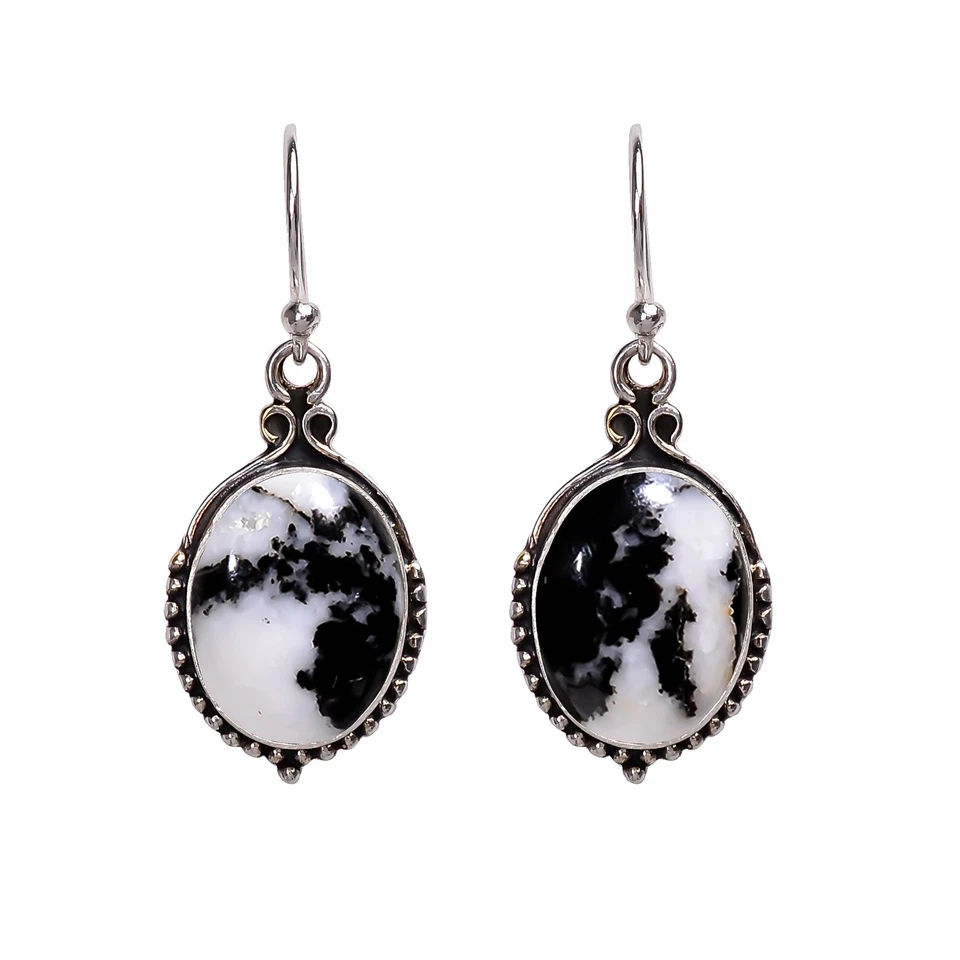 White Buffalo Turquoise Gemstone Solid 925 Sterling Silver Dangle Earring V281 - Image 3 of 4